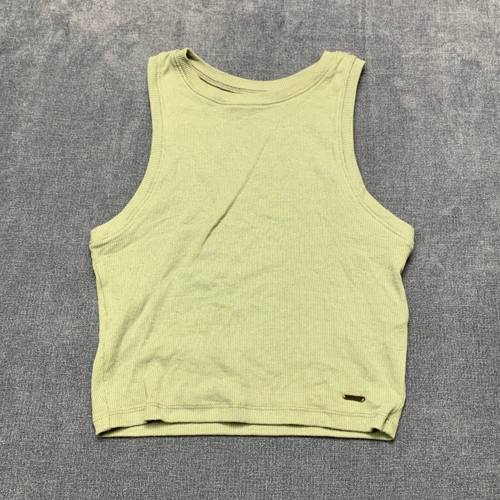 Hollister Tank Top Womens Small Green Ribbed Cropped Sleeveless Round Neck